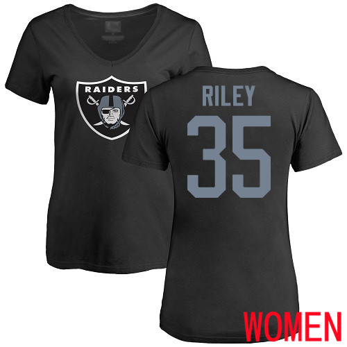 Oakland Raiders Black Women Curtis Riley Name and Number Logo NFL Football #35 T Shirt